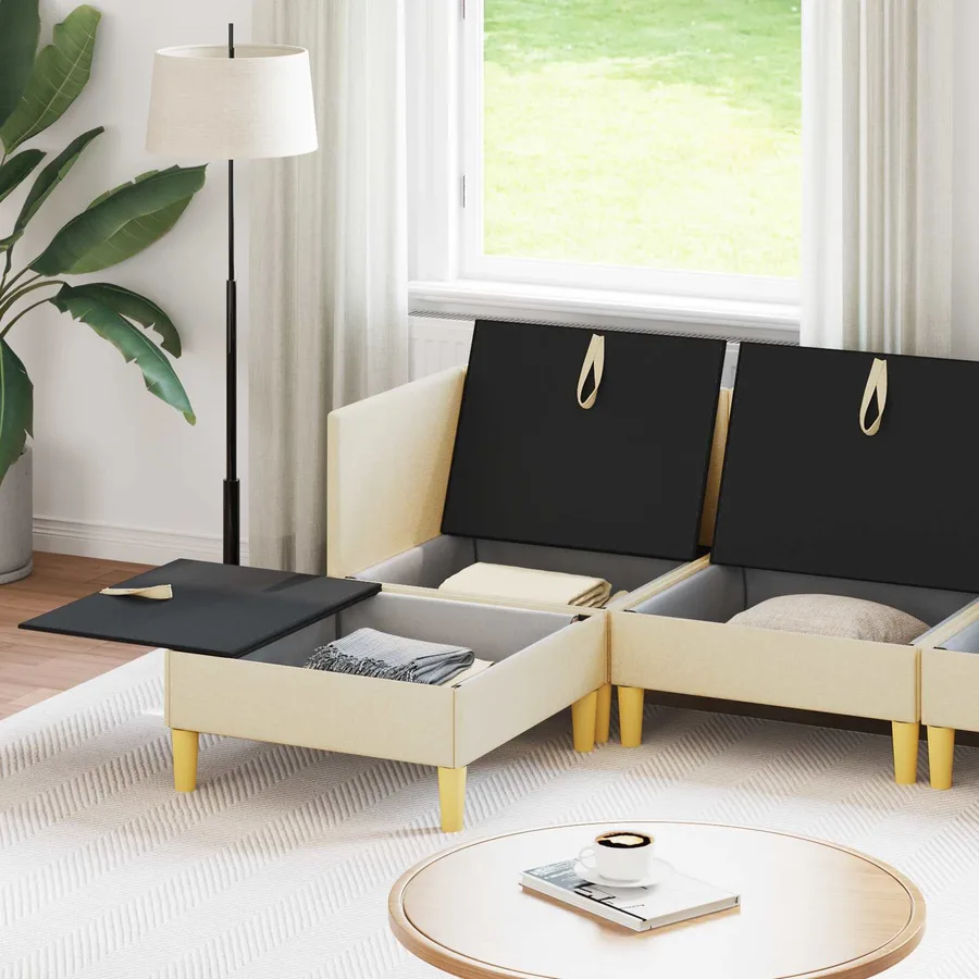 Canapé modulaire avec rangement 5 pcs Crème Tissu - 3