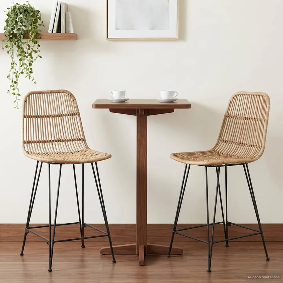 Tabouret de bar 2 pcs Naturel 44 x 54 x 96 cm Rattan et Acier - 3
