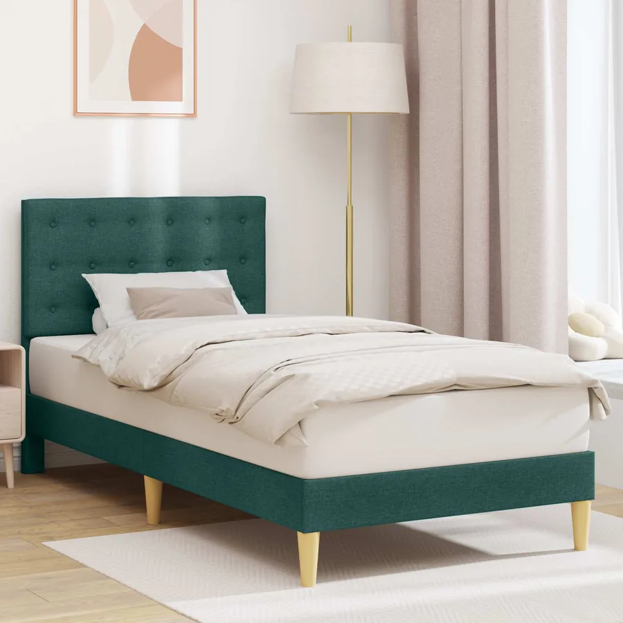 Cadre de lit avec tête de lit Vert foncé 100 x 200 cm Tissu