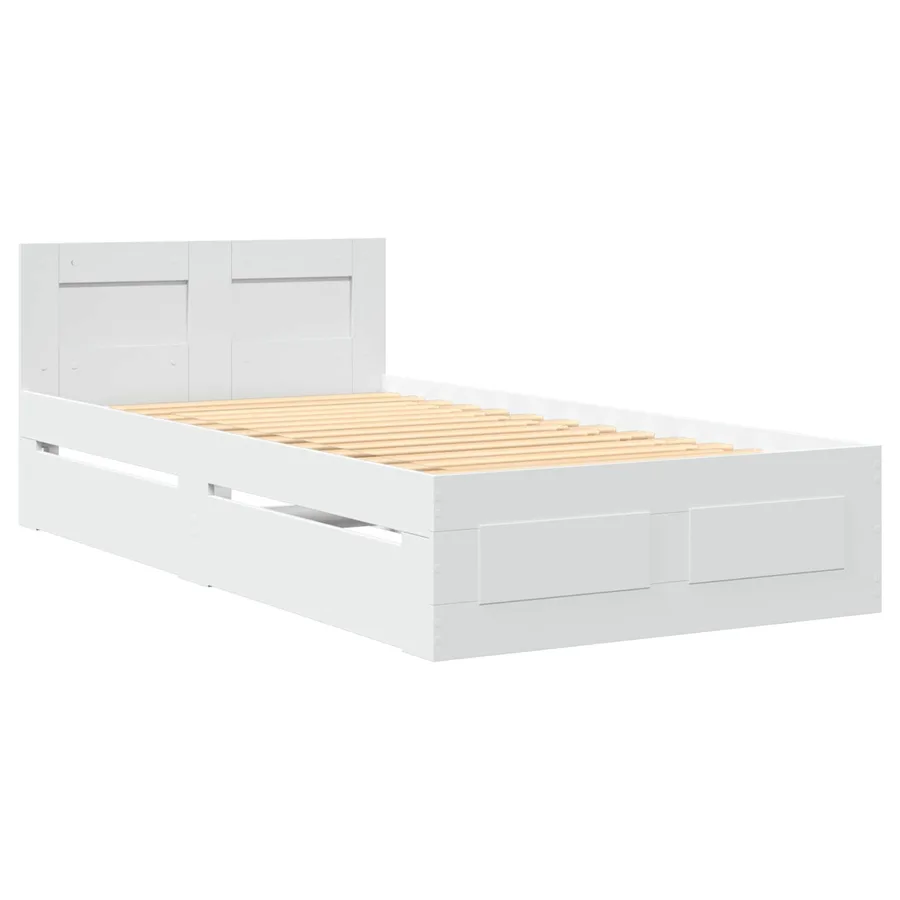 Cadre de lit avec tiroir 2 pc Blanc Bois d'ingénierie - 3
