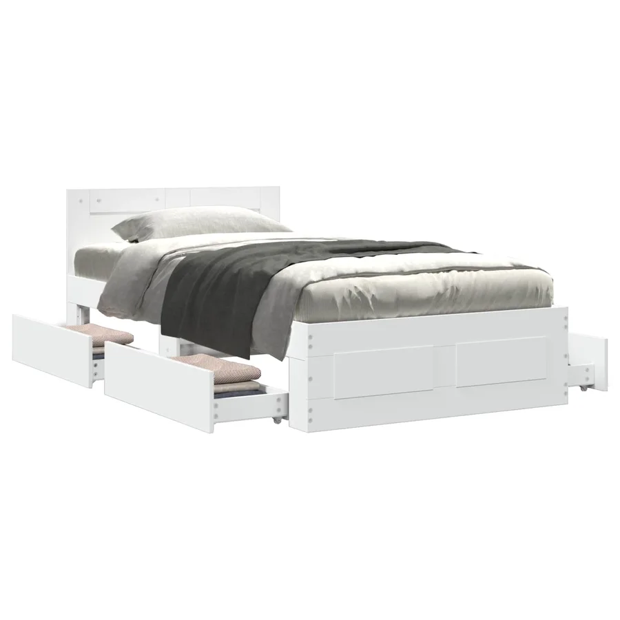 Cadre de lit avec tiroir 2 pc Blanc Bois d'ingénierie - 9