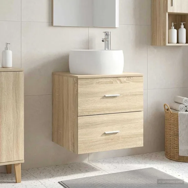 Vanité de lavabo mural Chêne Sonoma 49,5 x 44,5 x 66 cm