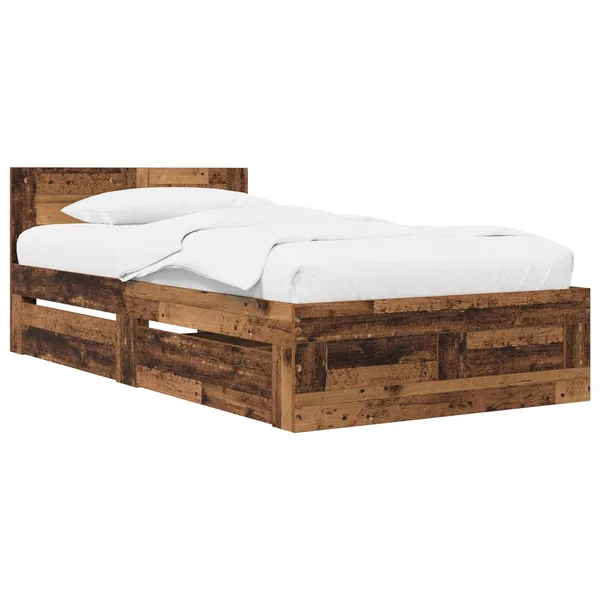 Cadre de lit avec tiroir 2 pc Bois ancien Bois d'ingénierie