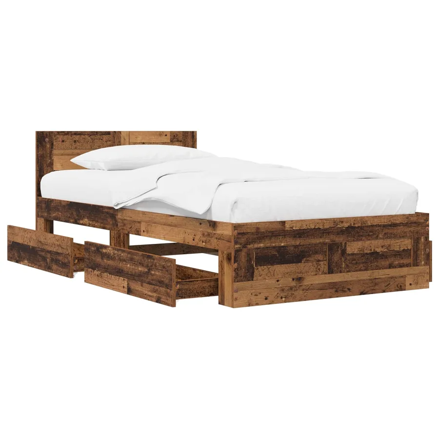 Cadre de lit avec tiroir 2 pc Bois ancien Bois d'ingénierie - 2