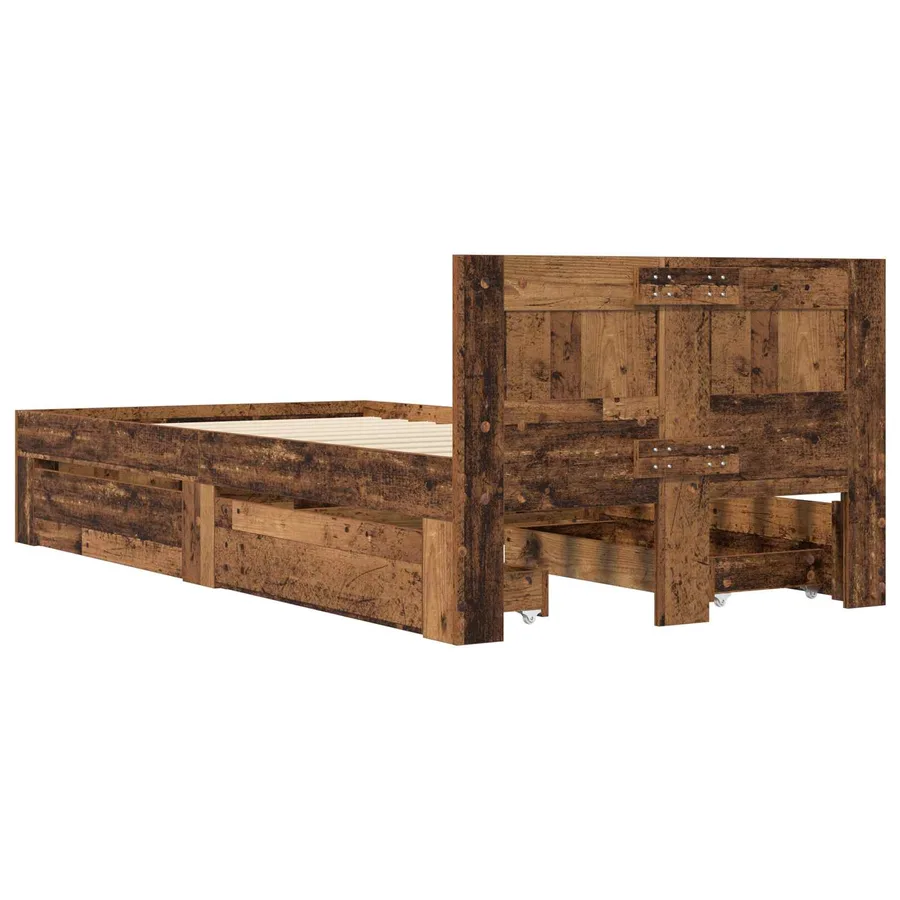 Cadre de lit avec tiroir 2 pc Bois ancien Bois d'ingénierie - 6