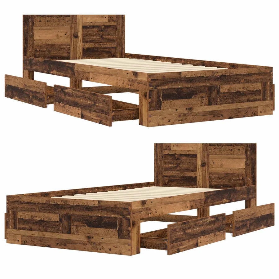 Cadre de lit avec tiroir 2 pc Bois ancien Bois d'ingénierie - 8