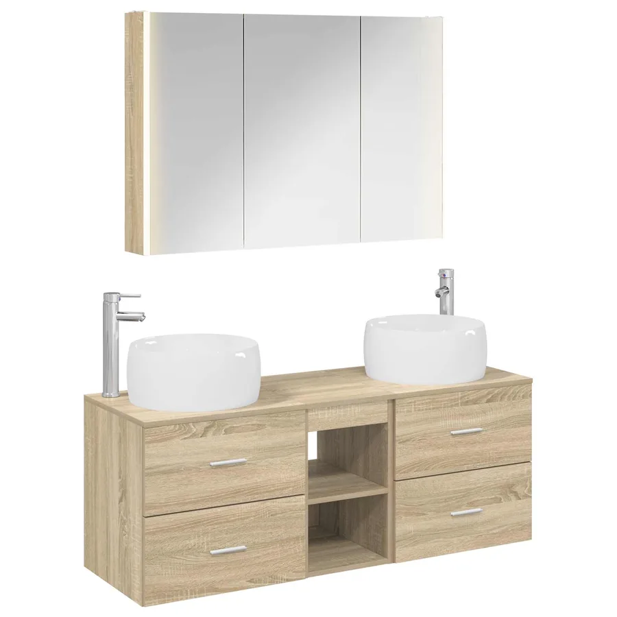 Ensemble de mobilier de salle de bain 4 pcs Chêne Sonoma - 2