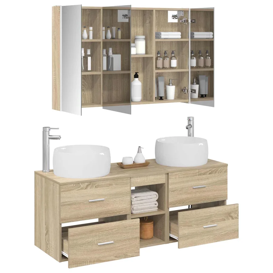 Ensemble de mobilier de salle de bain 4 pcs Chêne Sonoma - 3