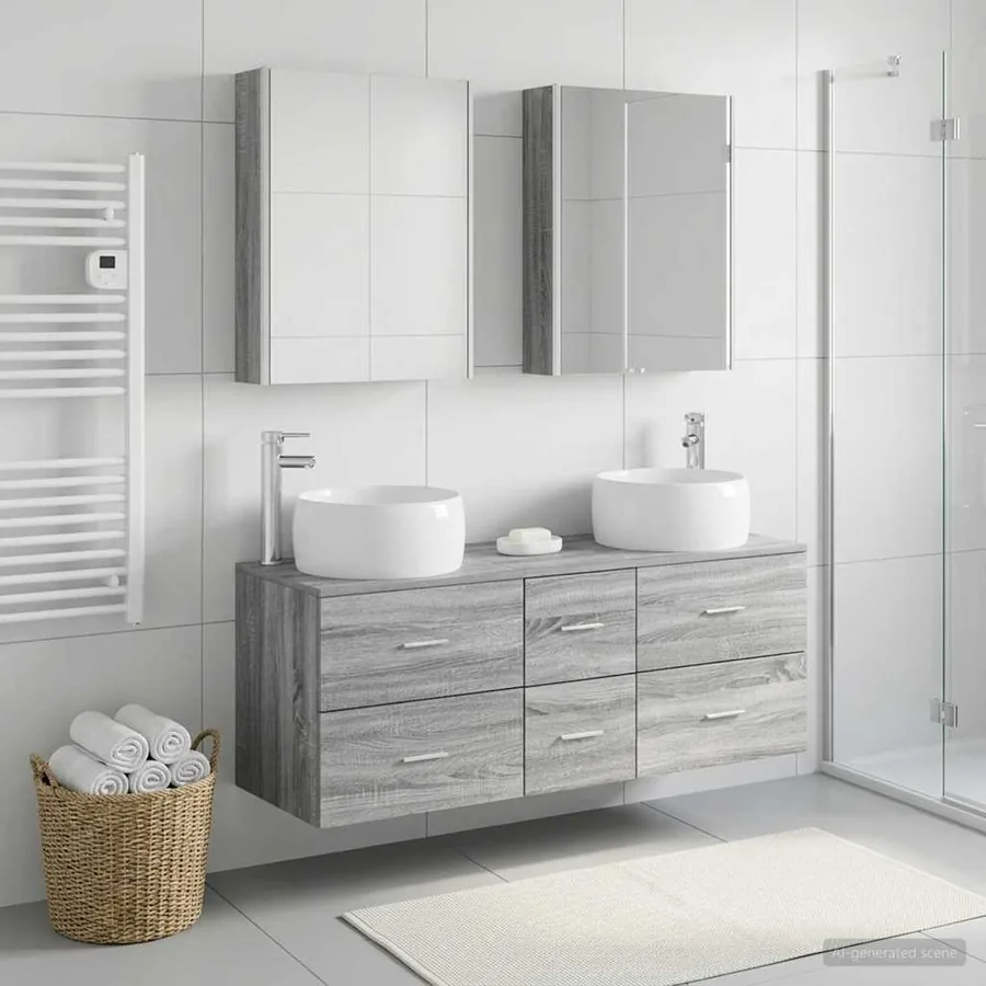 Ensemble de mobilier de salle de bain 5 pcs Sonoma gris