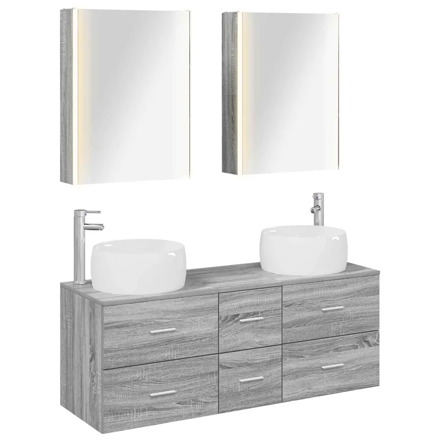 Ensemble de mobilier de salle de bain 5 pcs Sonoma gris - 2