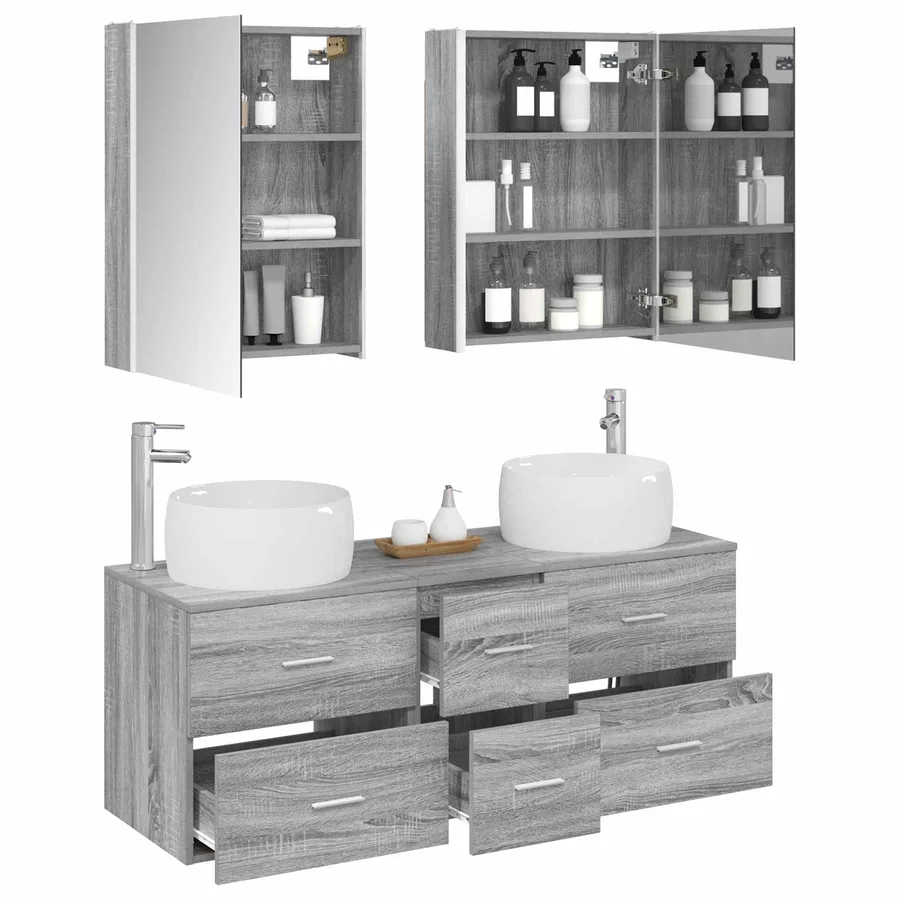 Ensemble de mobilier de salle de bain 5 pcs Sonoma gris - 3