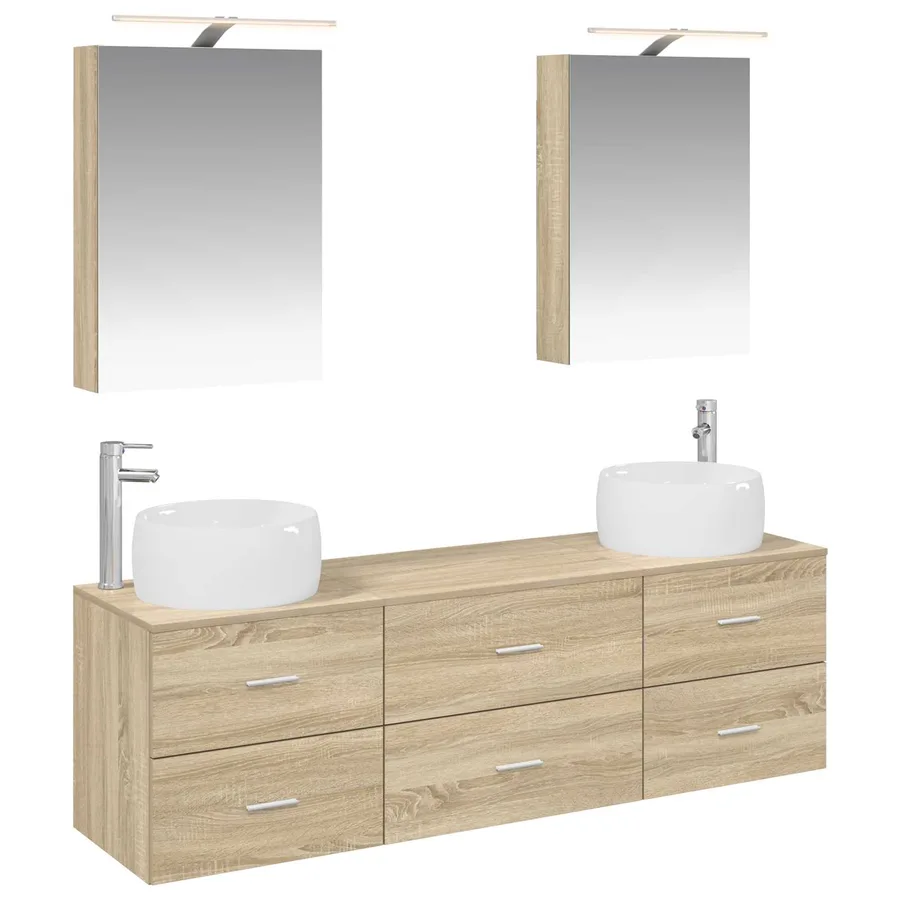 Ensemble de mobilier de salle de bain 5 pcs Chêne Sonoma - 2