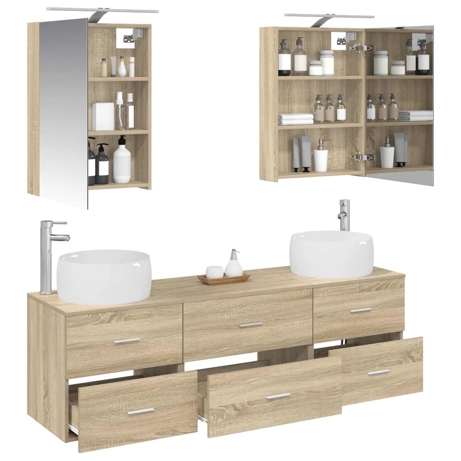 Ensemble de mobilier de salle de bain 5 pcs Chêne Sonoma - 3