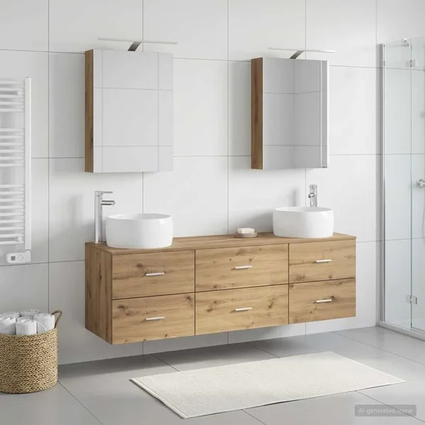 Ensemble de mobilier de salle de bain 5 pc Chêne artisanal