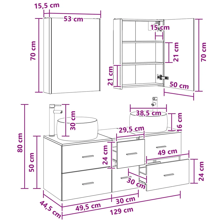 Ensemble de mobilier de salle de bain 5 pcs Gris béton - 14