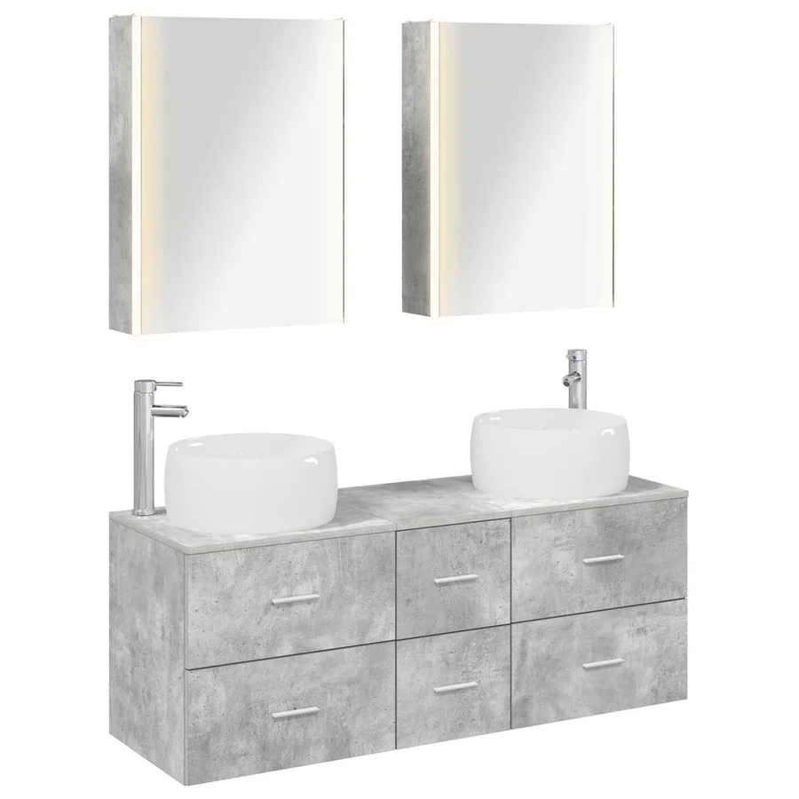 Ensemble de mobilier de salle de bain 5 pcs Gris béton - 2