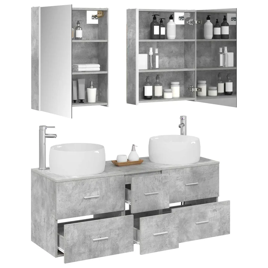 Ensemble de mobilier de salle de bain 5 pcs Gris béton - 3
