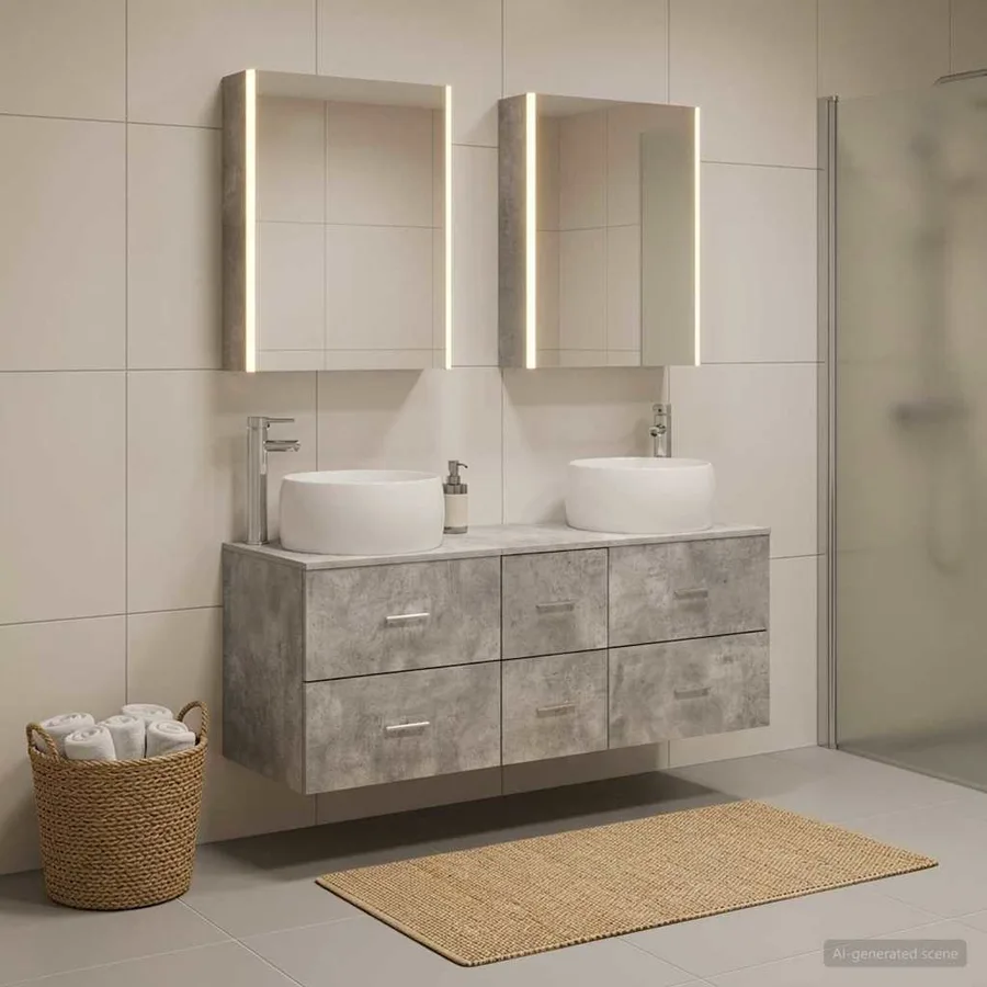 Ensemble de mobilier de salle de bain 5 pcs Gris béton - 4