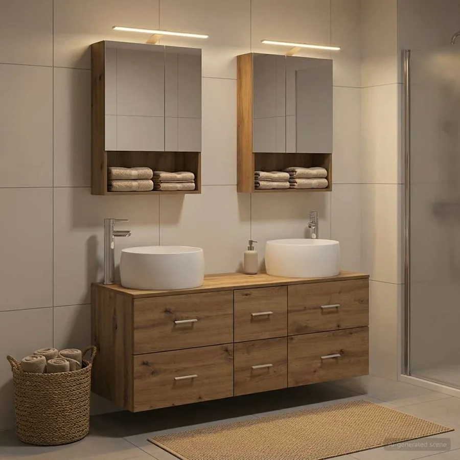 Ensemble de mobilier de salle de bain 5 pc Chêne artisanal