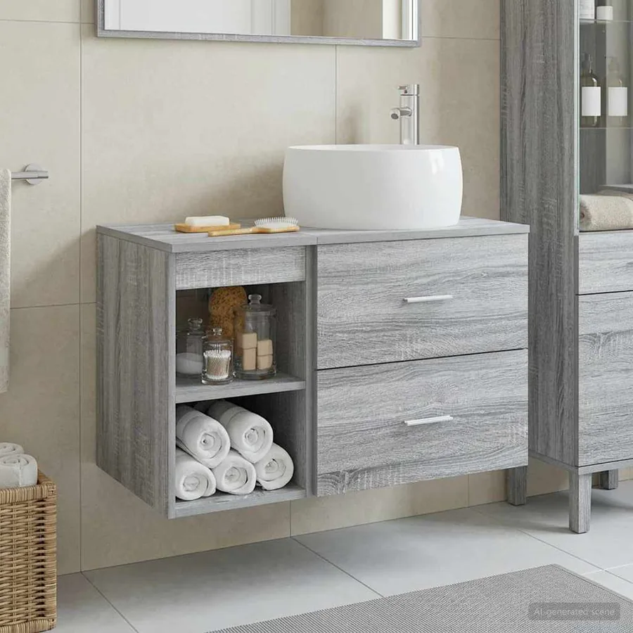 Ensemble de mobilier de salle de bain 2 pcs Sonoma gris