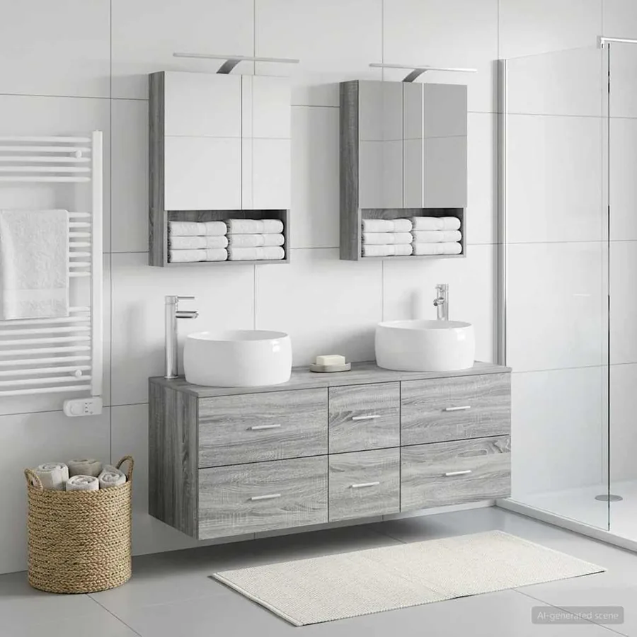 Ensemble de mobilier de salle de bain 5 pcs Sonoma gris