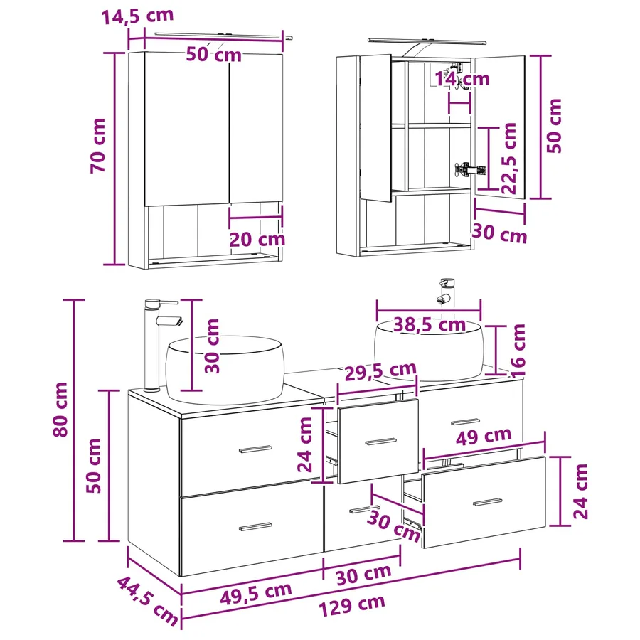 Ensemble de mobilier de salle de bain 5 pcs Sonoma gris - 15