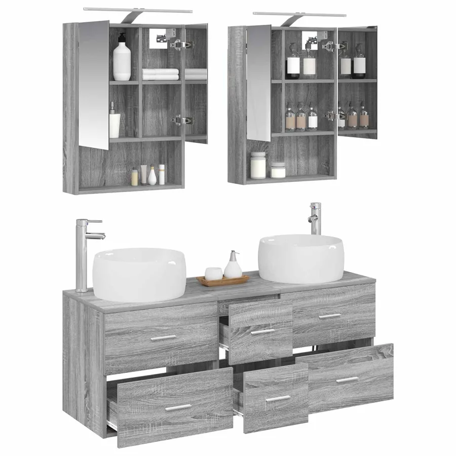 Ensemble de mobilier de salle de bain 5 pcs Sonoma gris - 3
