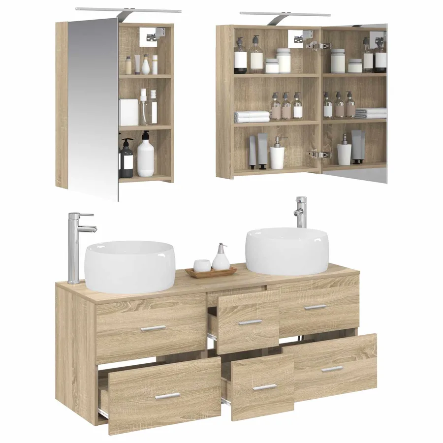 Ensemble de mobilier de salle de bain 5 pcs Chêne Sonoma - 3