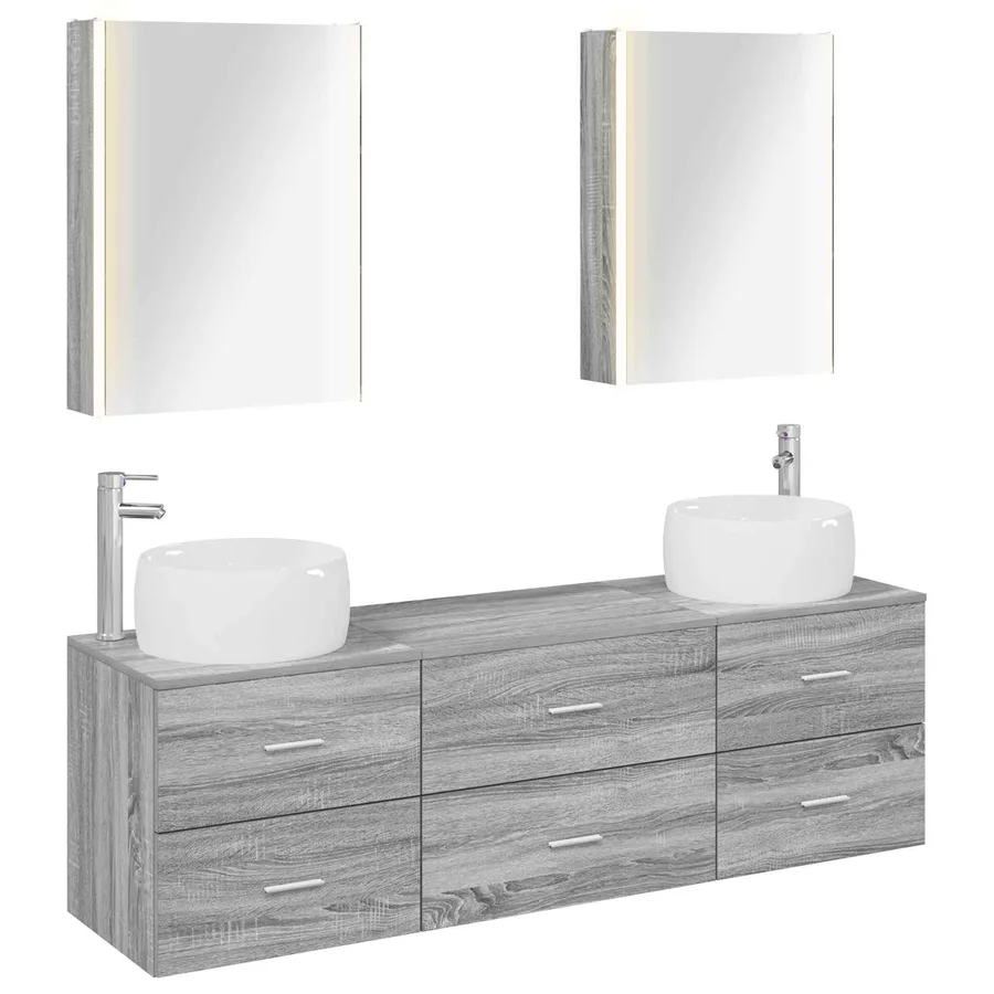 Ensemble de mobilier de salle de bain 5 pcs Sonoma gris - 2