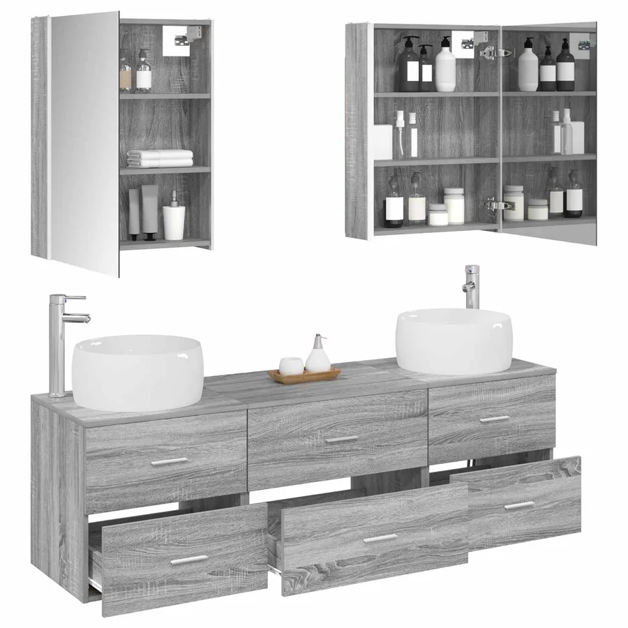 Ensemble de mobilier de salle de bain 5 pcs Sonoma gris - 3
