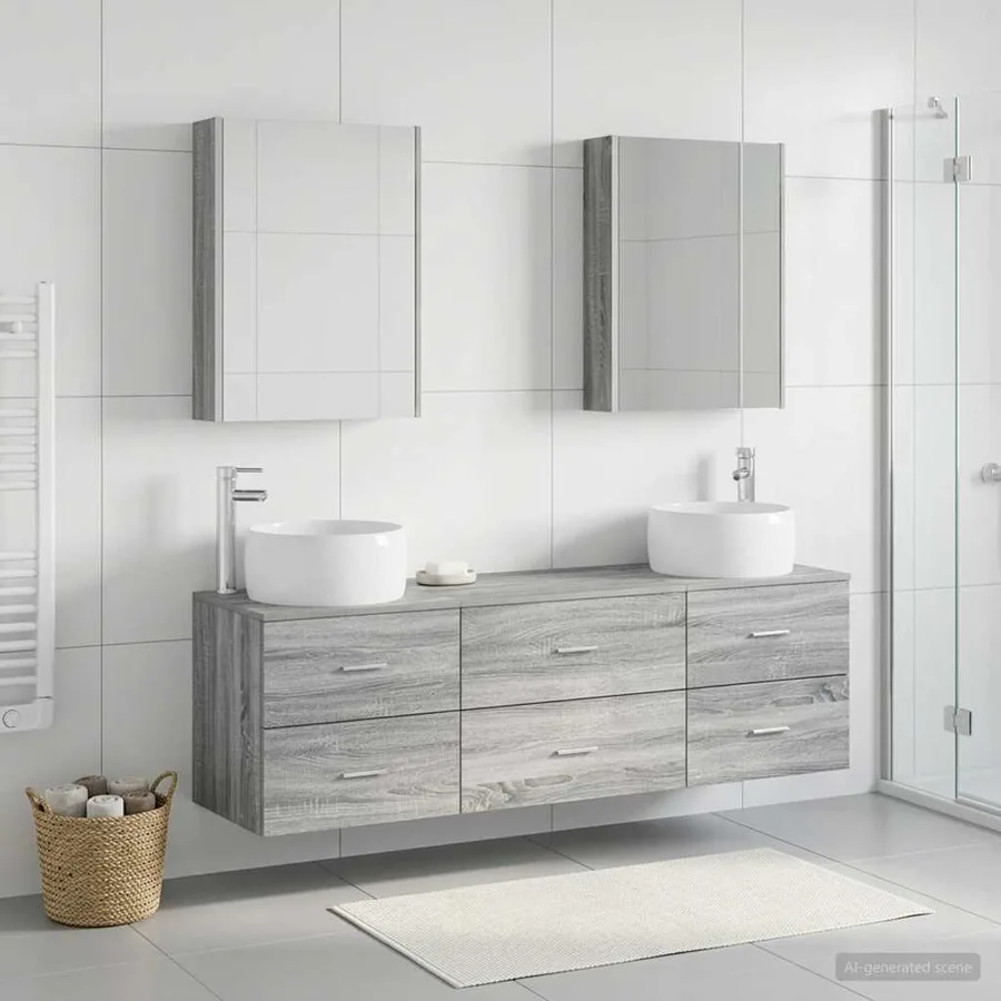 Ensemble de mobilier de salle de bain 5 pcs Sonoma gris - 4