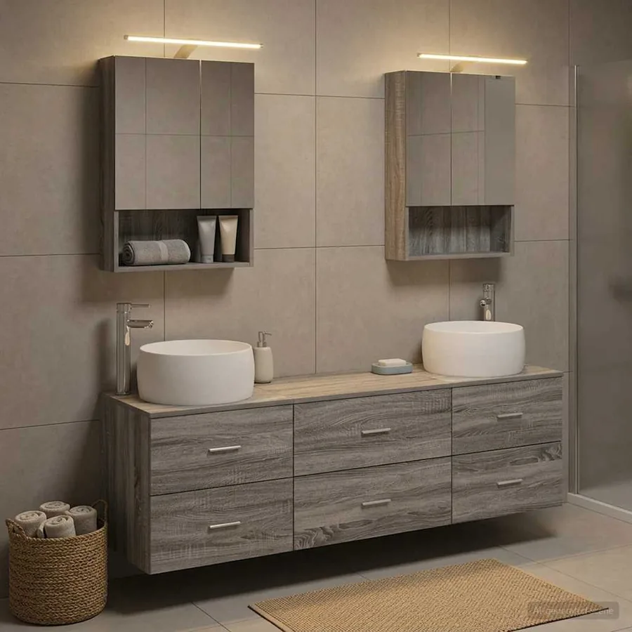 Ensemble de mobilier de salle de bain 5 pcs Sonoma gris