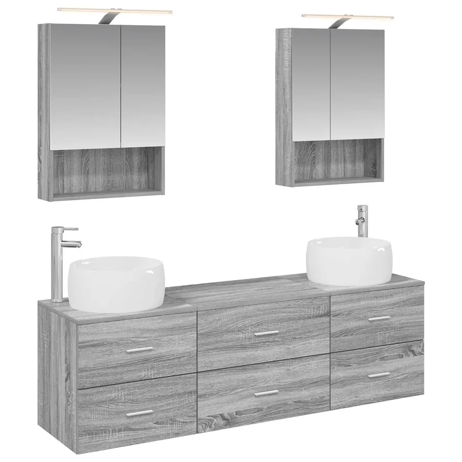 Ensemble de mobilier de salle de bain 5 pcs Sonoma gris - 2