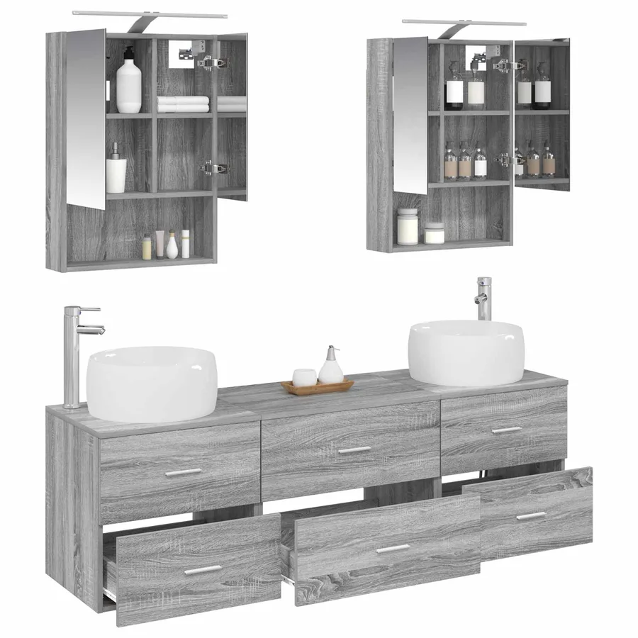 Ensemble de mobilier de salle de bain 5 pcs Sonoma gris - 3