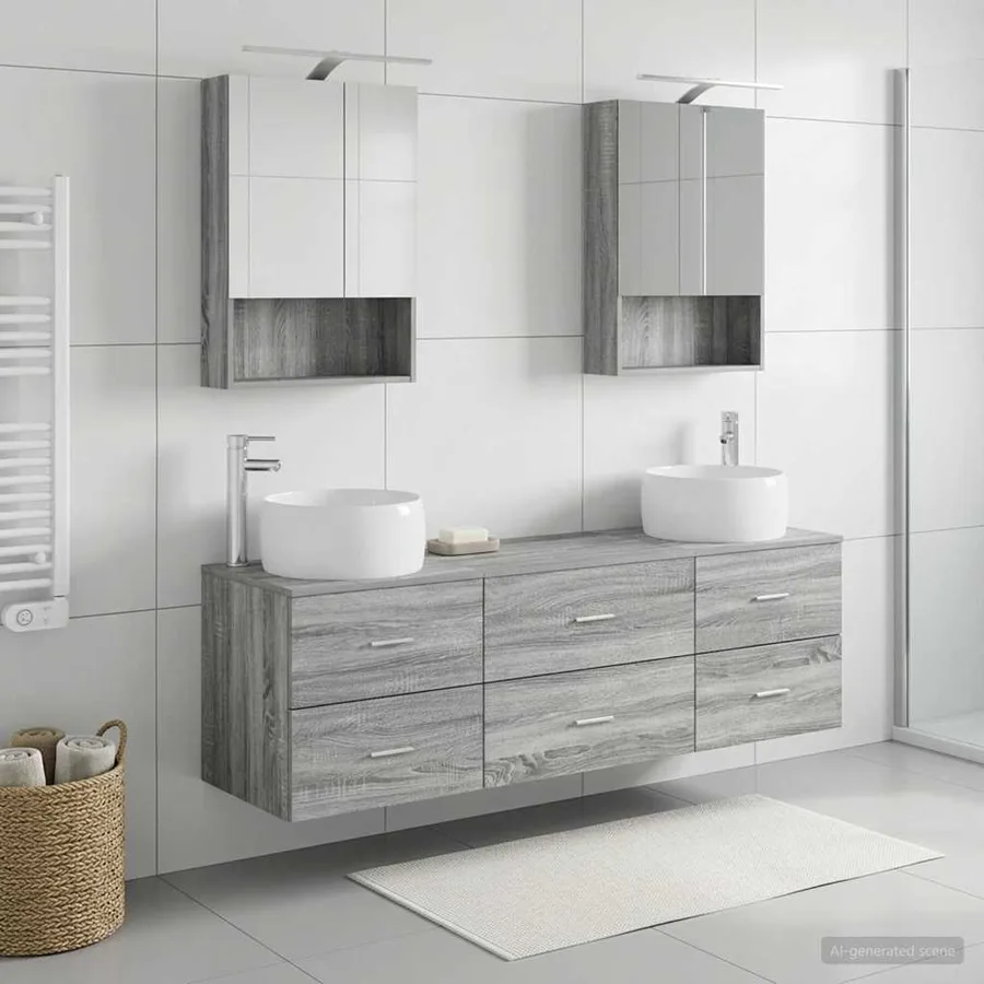Ensemble de mobilier de salle de bain 5 pcs Sonoma gris - 4