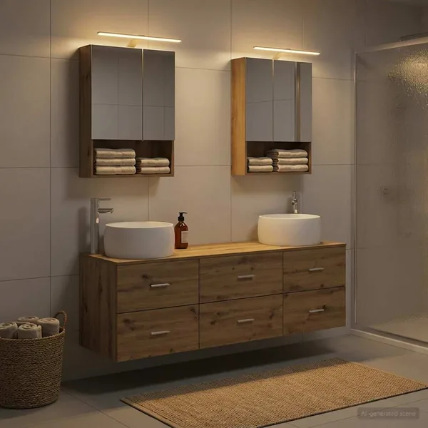 Ensemble de mobilier de salle de bain 5 pc Chêne artisanal