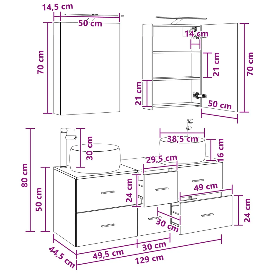 Ensemble de mobilier de salle de bain 5 pcs Blanc - 14