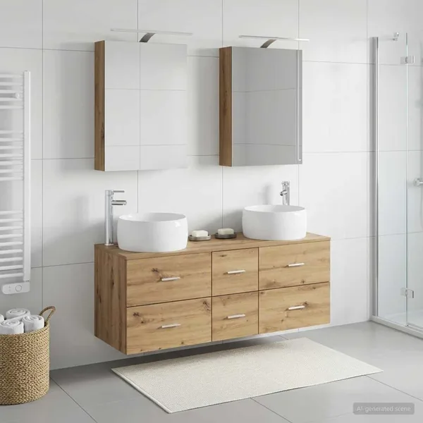 Ensemble de mobilier de salle de bain 5 pc Chêne artisanal