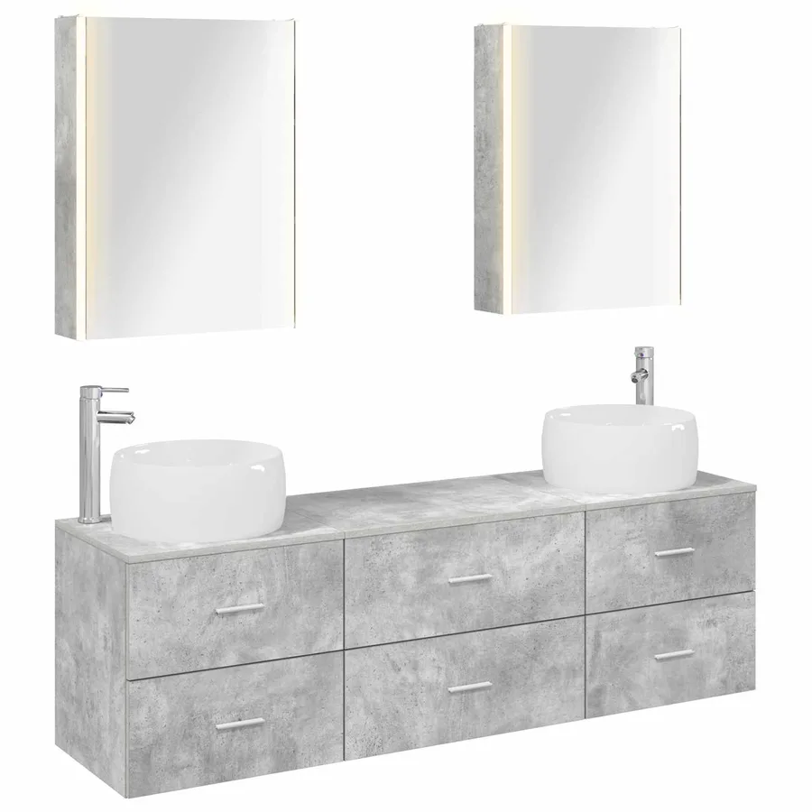Ensemble de mobilier de salle de bain 5 pcs Gris béton - 2
