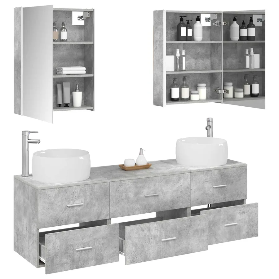 Ensemble de mobilier de salle de bain 5 pcs Gris béton - 3