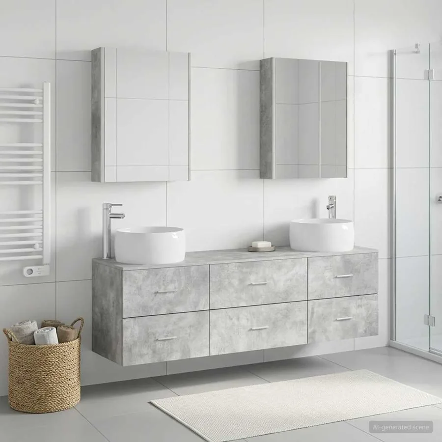 Ensemble de mobilier de salle de bain 5 pcs Gris béton - 4