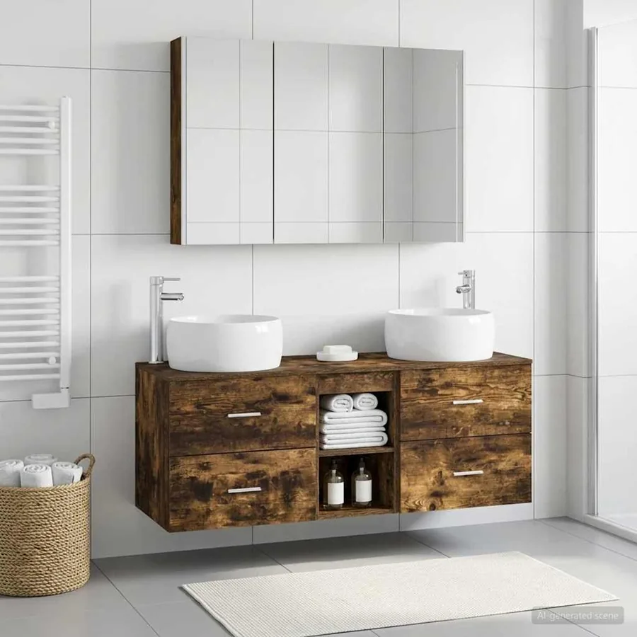 Ensemble de mobilier de salle de bain 4 pcs Chêne fumé