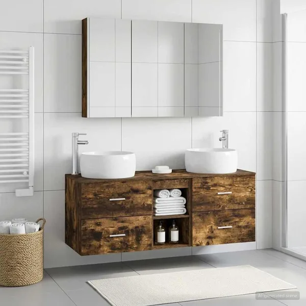 Ensemble de mobilier de salle de bain 4 pcs Chêne fumé