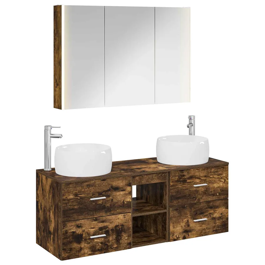 Ensemble de mobilier de salle de bain 4 pcs Chêne fumé - 2