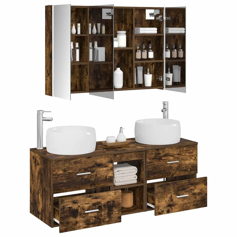 Ensemble de mobilier de salle de bain 4 pcs Chêne fumé - 3