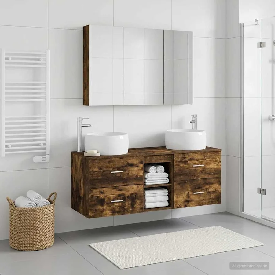 Ensemble de mobilier de salle de bain 4 pcs Chêne fumé - 4