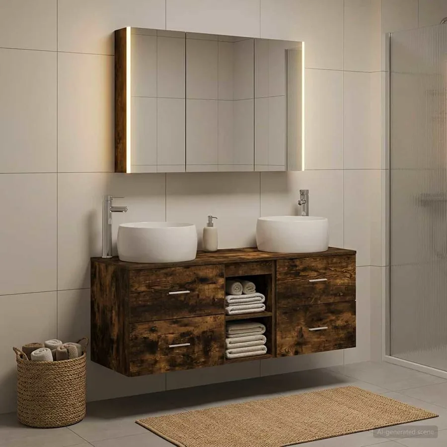 Ensemble de mobilier de salle de bain 4 pcs Chêne fumé - 5