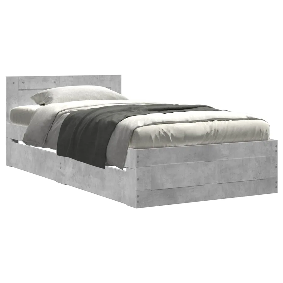 Cadre de lit avec tiroir 2 pc Gris béton Bois d'ingénierie