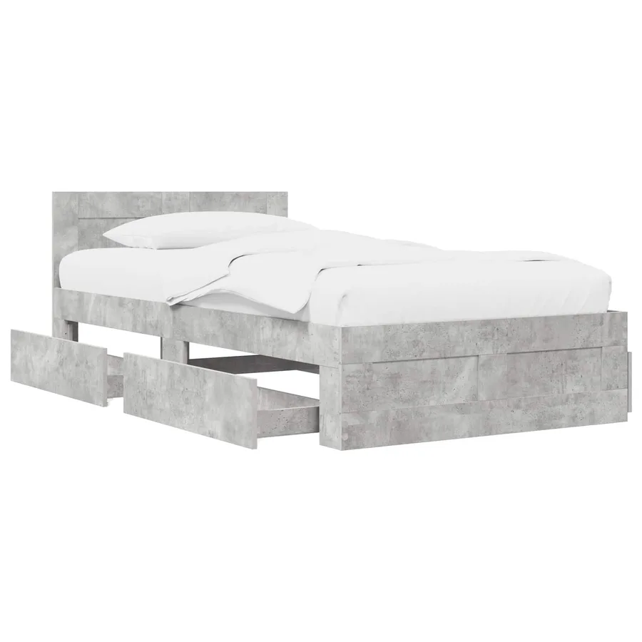 Cadre de lit avec tiroir 2 pc Gris béton Bois d'ingénierie - 3