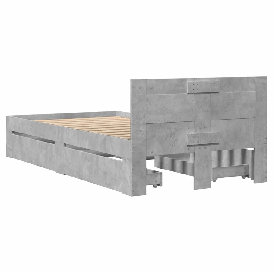 Cadre de lit avec tiroir 2 pc Gris béton Bois d'ingénierie - 6